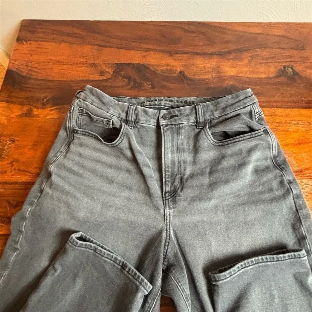 American Eagle Curvy Mom Jeans Womens Size 14 Gray Charcoal Wash High‎ Rise